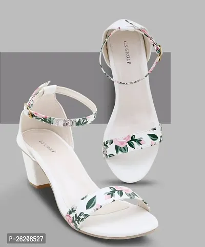 Stylish White TPR Printed Heels For Women-thumb0