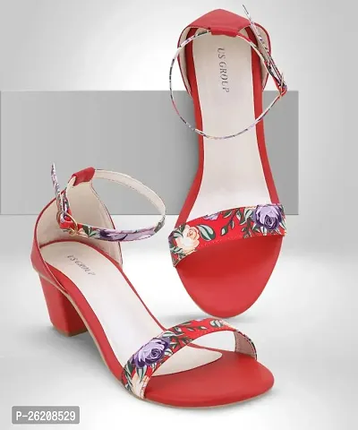 Stylish Red TPR Printed Heels For Women-thumb0