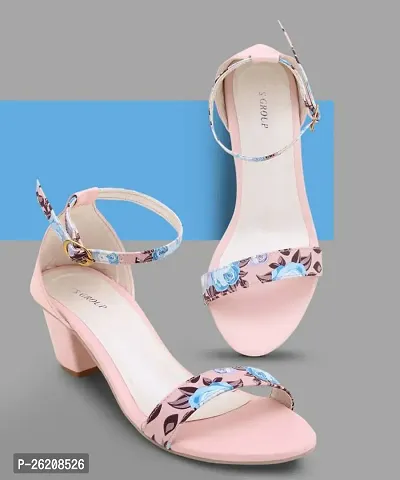 Stylish Pink TPR Printed Heels For Women
