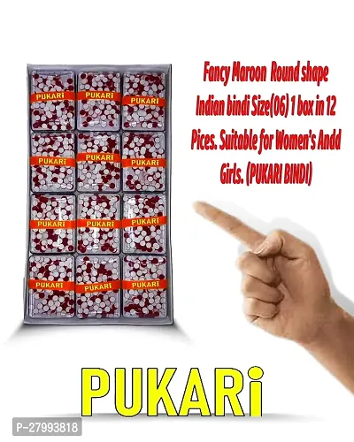 PUKARI BINDI Fancy Red Round shapes  for Women's or girls Indian culture (Size 06 1box in 12 Pices )-thumb2