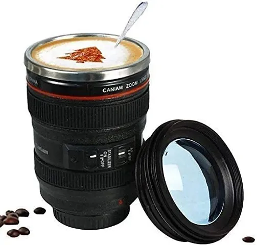 BEJOY Insulated Plastic Camera Lens Coffee Mug, Camera Lens Shaped Coffee Mug with 2 Lids, 400ml, Stainless Steel Insulated, Coffee Cup, Camera Mug, Hot Coffee Mug.