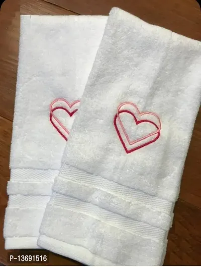 Mrunals Fashion - 150 GSM Hand Towel with Heart Embroidery (Pack of 2), Size 16 (W) X 27(L) inch, Embroidery on White Towel