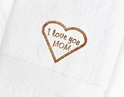 Mrunals Fashion - 150 GSM Hand Towel with I Love You Mom Embroidery (Pack of 2), Size 16 (W) X 27(L) inch, Golden Colour Embroidery on White Towel-thumb1