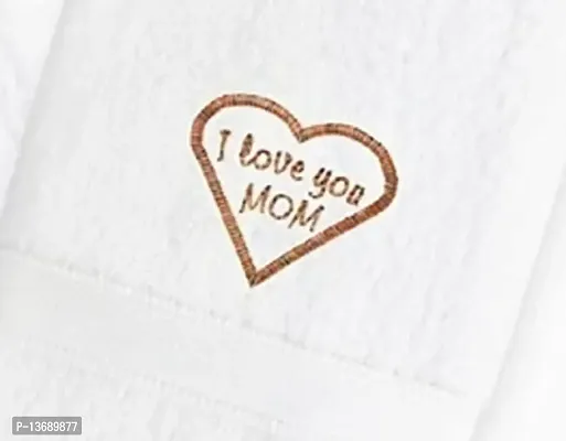 Mrunals Fashion - 150 GSM Hand Towel with I Love You Mom Embroidery (Pack of 2), Size 16 (W) X 27(L) inch, Golden Colour Embroidery on White Towel-thumb2