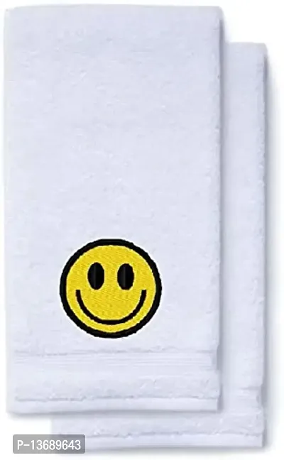Mrunals Fashion - GSM150 Hand Towel with Emoji Embroidery (Pack of 2), Size 16 inch X 27 inch, Towel Color White-thumb0