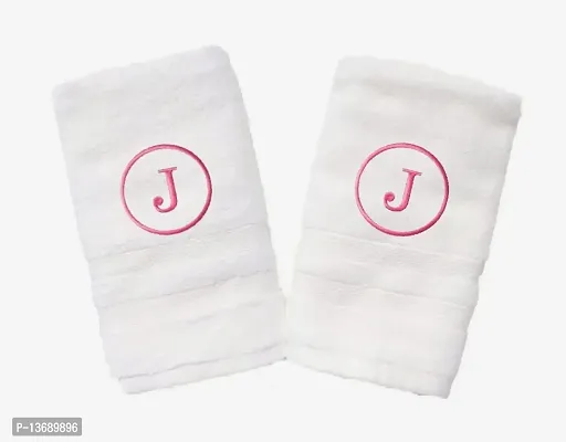 Mrunals Fashion - 150 GSM Hand Towel with Alphabet Embroidery (Pack of 2), Size 16 (W) X 27(L) inch, Pink Color Embroidery on White Towel (Pink Embroidery Y)-thumb0