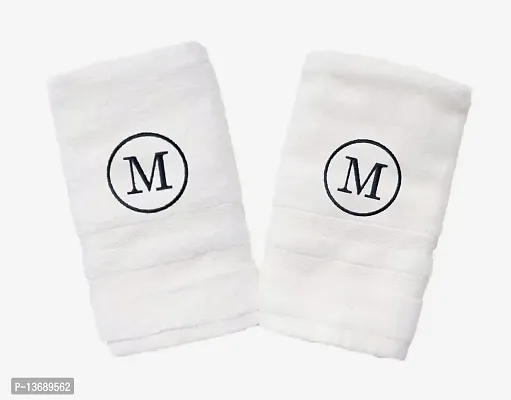 Mrunals Fashion - Hand Towel with Alphabet Embroidery (Pack of 2), Black Color Embroidery, 150 GSM, Size 16 (W) X 27(L) inch, Towel Color White. (Black Embroidery I)-thumb0