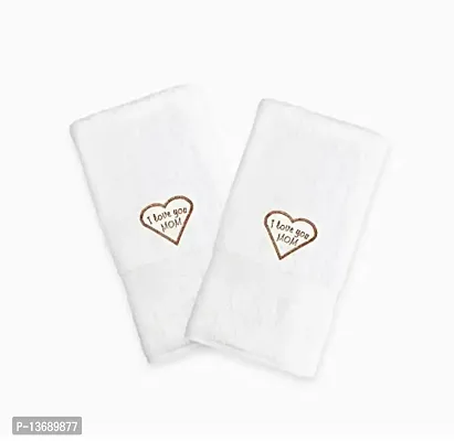 Mrunals Fashion - 150 GSM Hand Towel with I Love You Mom Embroidery (Pack of 2), Size 16 (W) X 27(L) inch, Golden Colour Embroidery on White Towel