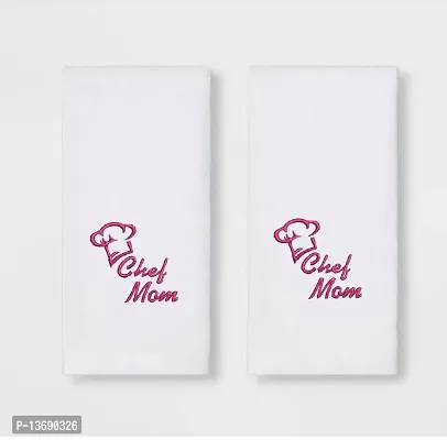 Mrunals Fashion - 150 GSM Hand Towel with Chef Mom Embroidery (Pack of 2), Size 16 (W) X 27(L) inch, Embroidery on White Towel