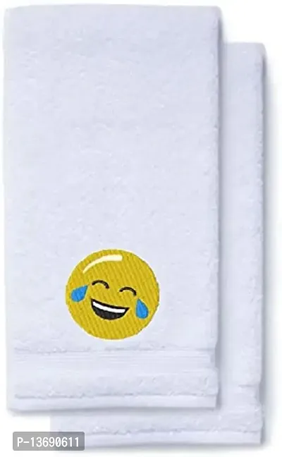 Mrunals Fashion - GSM 150 Hand Towel with Emoji Embroidery (Pack of 2), Size 40.5 cm X 68.5 cm, Towel Color White