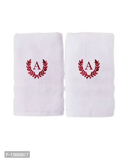 Mrunals Fashion - 150 GSM Hand Towel with Alphabet Embroidery (Pack of 2), Size 16 (W) X 27(L) inch, Red Color Embroidery on White Towel (Red Embroidery M)-thumb0