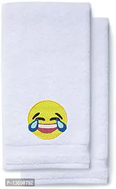 Mrunals Fashion - 150 GSM Hand Towel with Emoji Embroidery (Pack of 2), Size 16 (W) X 27(L) (40.5 cm X 68.5 cm) inch, Towel Color White.-thumb0