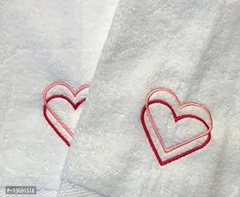 Mrunals Fashion - 150 GSM Hand Towel with Heart Embroidery (Pack of 2), Size 16 (W) X 27(L) inch, Embroidery on White Towel-thumb2