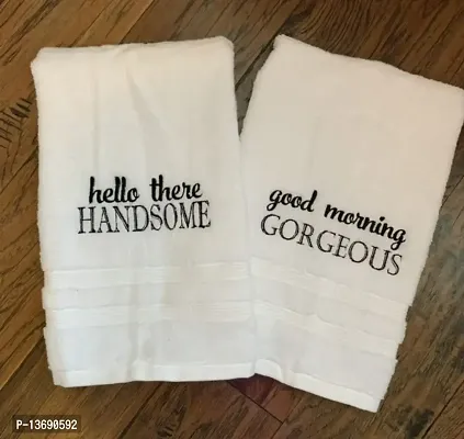 Mrunals Fashion - 150 GSM Hand Towel with Handsome & Gorgeous Embroidery (Pack of 2), Size 16 (W) X 27(L) inch, Embroidery on White Towel