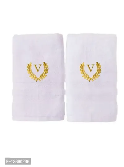 Mrunals Fashion - 150 GSM Hand Towel with Alphabet Embroidery (Pack of 2), Size 16 (W) X 27(L) inch, Golden Color Embroidery on White Towel (Golden Embroidery T)-thumb0