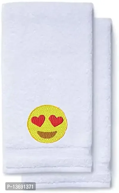 Mrunals Fashion - 150 GSM Hand Towel with Emoji Embroidery (Pack of 2), Size 16 (W) X 27(L) inch, Towel Color White