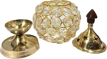 Brass  Crystal Matki Akhand Diya - Crystal Lamp For Puja 4.5 Inch-thumb1