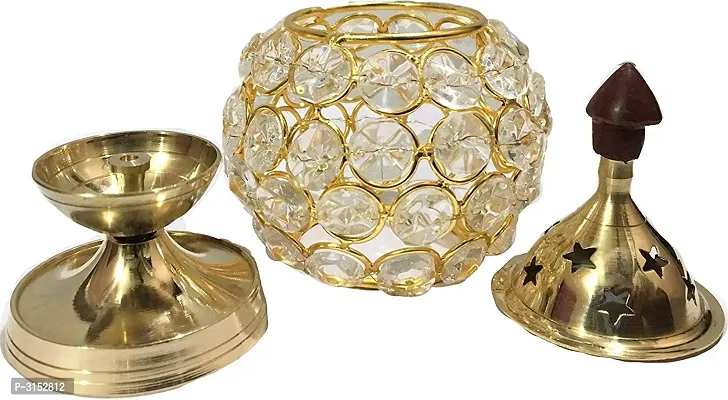 Brass  Crystal Matki Akhand Diya - Crystal Lamp For Puja 4.5 Inch-thumb2