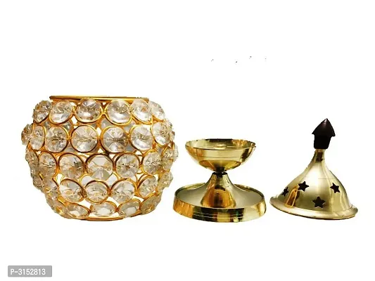 Brass  Crystal Matki Akhand Diya - Crystal Lamp For Puja 5.5 Inch-thumb2