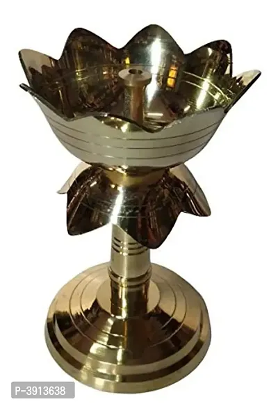 Heaven Decor Gold Platted Kamal Pure Brass Table Diya Brass Table Diya  (Height: 6 inch)-thumb2