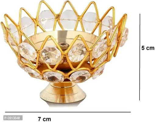 Heaven Decor Small Brass and crystal Akhand diya  Bowl style Brass Table Diya Setnbsp;4nbsp;(Height: 1.9 inch)-thumb3
