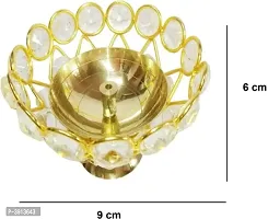 Heaven Decor Medium Brass and crystal Akhand diya  Bowl style Brass Table Diya Set of 2 (Height: 2.4 inch)-thumb2