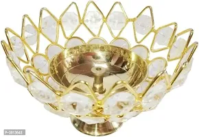 Heaven Decor Medium Brass and crystal Akhand diya  Bowl style Brass Table Diya Set of 2 (Height: 2.4 inch)-thumb1
