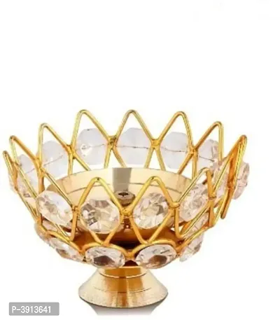 Heaven Decor Small Brass and crystal Akhand diya  Bowl style Brass Table Diya (Height: 1.9 inch)-thumb0