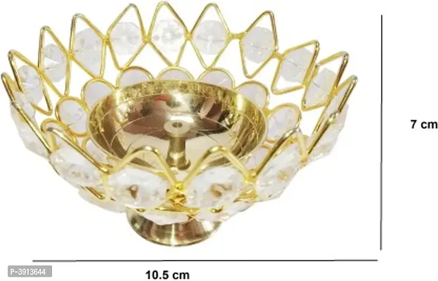 Heaven Decor Medium Brass and crystal Akhand diya  Bowl style Brass Table Diya Set of 2 (Height: 3 inch)-thumb3