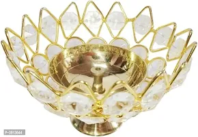 Heaven Decor Medium Brass and crystal Akhand diya  Bowl style Brass Table Diya Set of 2 (Height: 3 inch)-thumb1