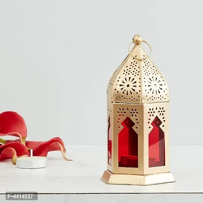 Decorative Red Iron Lantern And Tealight Candle Holder