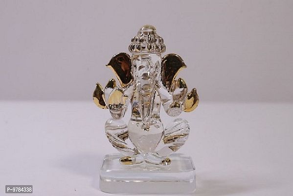 Designer Crystal Glass Double Face Ganesh Ji God Idol Vinayak 9 Cm