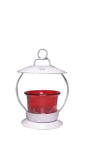 Decorative Red Glass Cup Tealight Candle Holder Hanging And Table Top/ Iron Votive, Festive Lights For Decoration, Diwali Christmas 5.3 Inch-thumb1
