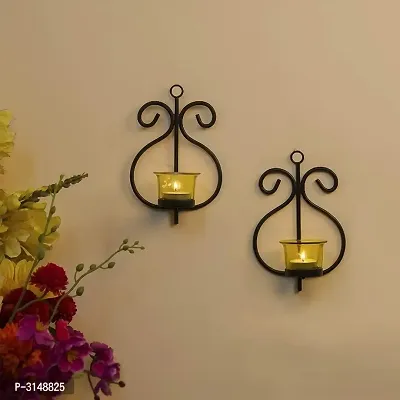 Stylish Yellow Glass  Iron Tealight Candle Holder wall Hanging(Pack Of 2)-thumb0