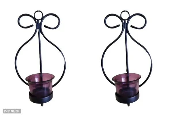 Stylish Purple Glass  Iron Tealight Candle Holder wall Hanging(Pack Of 2)-thumb0