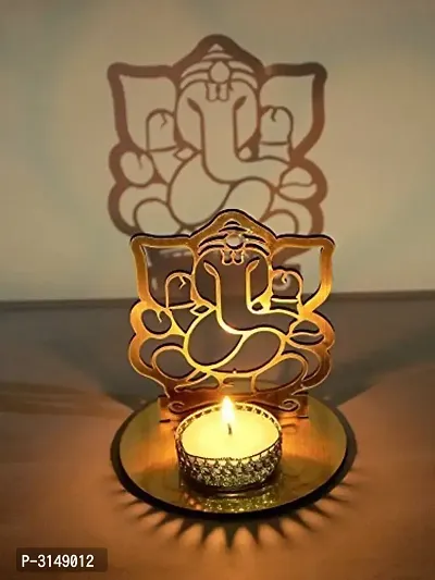 Classy Golden MDF Shadow GaneshJi Tealight Candle Holder