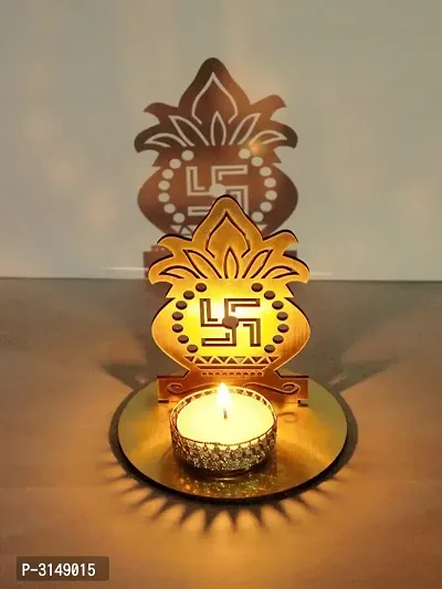 Classy Golden MDF Shadow Kalash Tealight Candle Holder-thumb0