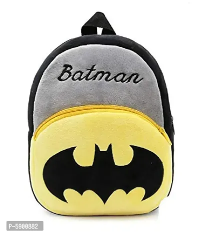 Heaven Decor Batman Soft Velvet Kids School Bag Nursury Class To 5 ( Size - 14 inch ) ( Color - Yellow&black )-thumb0