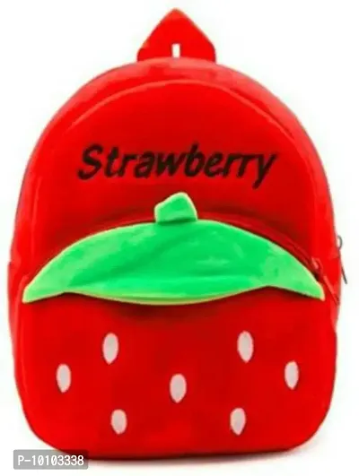Strawberry Soft Velvet Kids School Bag Nursury Class To 5 ( Size - 14 inch )-thumb0
