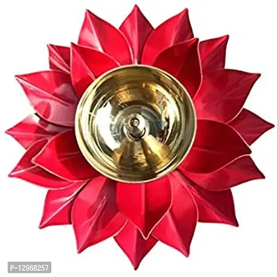 Heaven Decor Iron and Brass Kamal Ptta Red color Akhand diya size 6 inch-thumb0