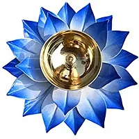 Heaven Decor Iron and Brass Kamal Ptta Blue color Akhand diya With Fancy Gift Box size 6 inch-thumb3