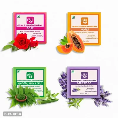 Piiu Luxury Skincare Pack- 100g | Pack of 4 unique Bathing Bar | Buy 2 Get 2 Offer | Skin Protection | Paraben Free | Vegan (Rose | Papaya | Aloe Vera, Neem, Tulsi | Lavender)