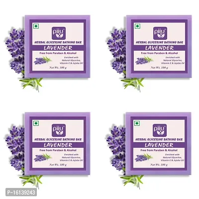 Piiu Organics Natural Herbal Glycerin Lavender Bathing Bar, 100gm |nbsp;For moisturizing and cleansing |nbsp;Made with Natural Ingredients |nbsp;Suitable for all skin types (Pack Of 4)