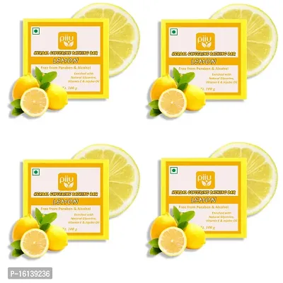 Piiu Organic Natural Herbal Glycerin Super Value Lemon Bathing Bar, 100gm (Pack Of 4)