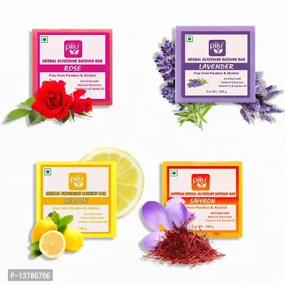 Piiu Luxury Skincare Pack- 100g | Pack of 4 unique Bathing Bar | Buy 2 Get 2 Offer | Skin Protection | Glowing Skin | Paraben Free | Vegan Soaps (Rose| Lavender| Lemon| Saffron)-thumb0