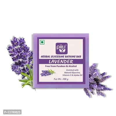 Piiu Organic Natural Herbal Glycerine Lavender Bathing Bar, 100gm | For Moisturizing  Cleansing | Made with Natural Ingredients | Suitable for All Skin Type (Pack of 1)