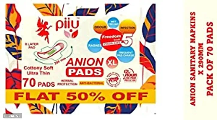 Piiu XL Cotton Soft Rash Free Ultra Thin Onion Sanitary Pads XL (290MM) Pack of 70 Pads
