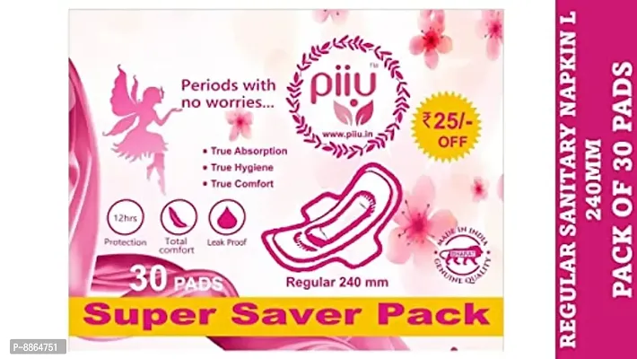 Piiu Dry Comfort Rash Free Ultra Thin Regular Sanitary Pad L (240mm) Pack of 30 Pads-thumb0