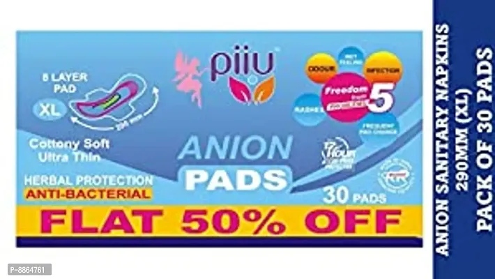 Piiu Cotton Soft Rash Free Ultra Thin Anion Sanitary Pads XL (290mm) Pack of 30 Pads