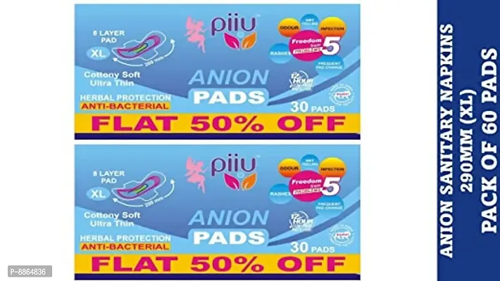 Piiu Cotton Soft Rash Free Ultra Thin Anion Sanitary Pads XL (290mm) 30 Pads (Pack of 2)